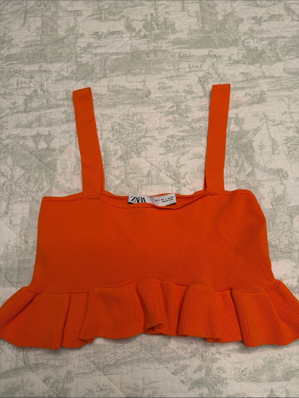 Zara Bright Orange Ruffle-Hem Knit Camisole